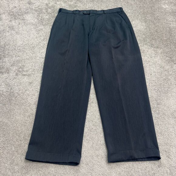 Perry Ellis Portfolio Dress Pants Men 38x30 Navy Blue Straight Leg Pleated Front - Picture 1 of 13